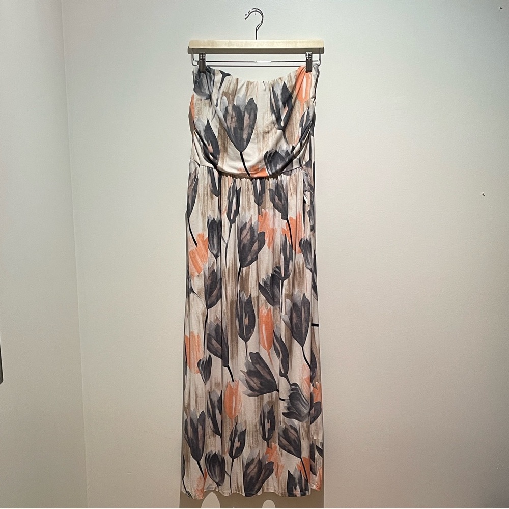 Twelve Months Ivory Floral Pocketed Strapless Maxi Dress
